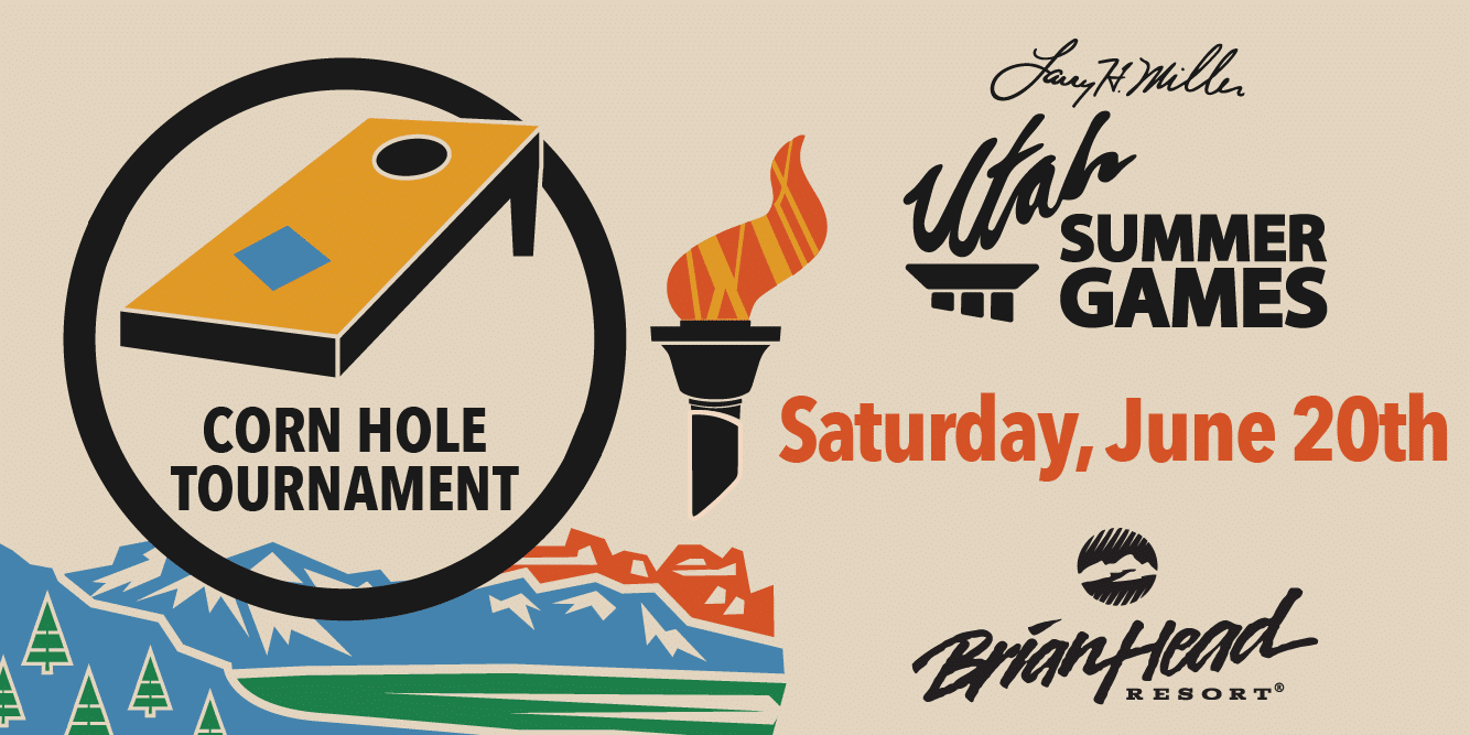 Utah Summer Games cornhole tournament artwork for Brian Head Resort